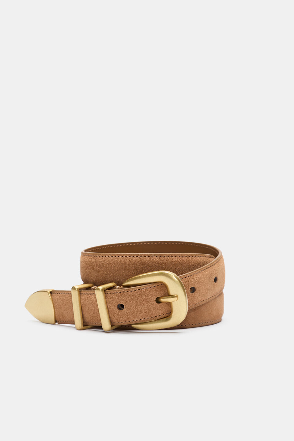 Hallie Metal Keeper Belt  Toffee Suede