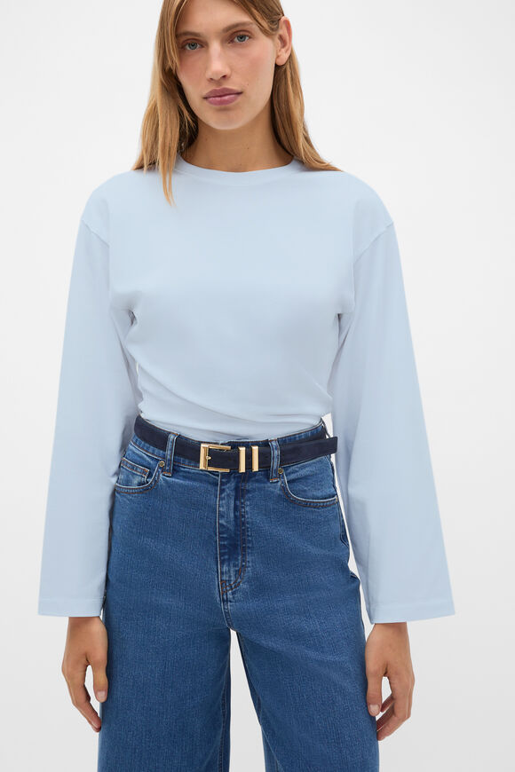 Elle Square Buckle Belt  Twilight Blue Suede  hi-res