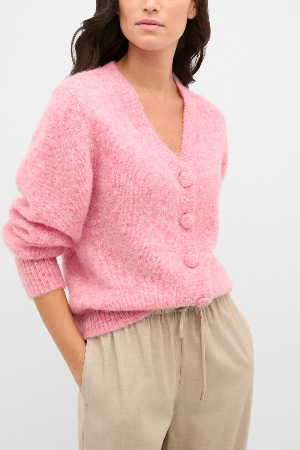 Lofty Relaxed Cardigan  Bubblegum Pink Marle