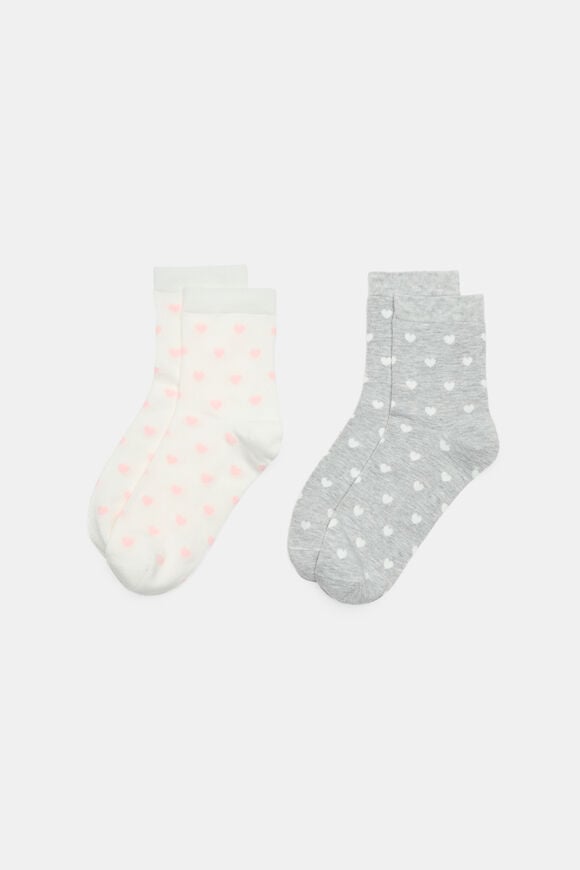 2 Pack Heart Print Socks  Multi  hi-res