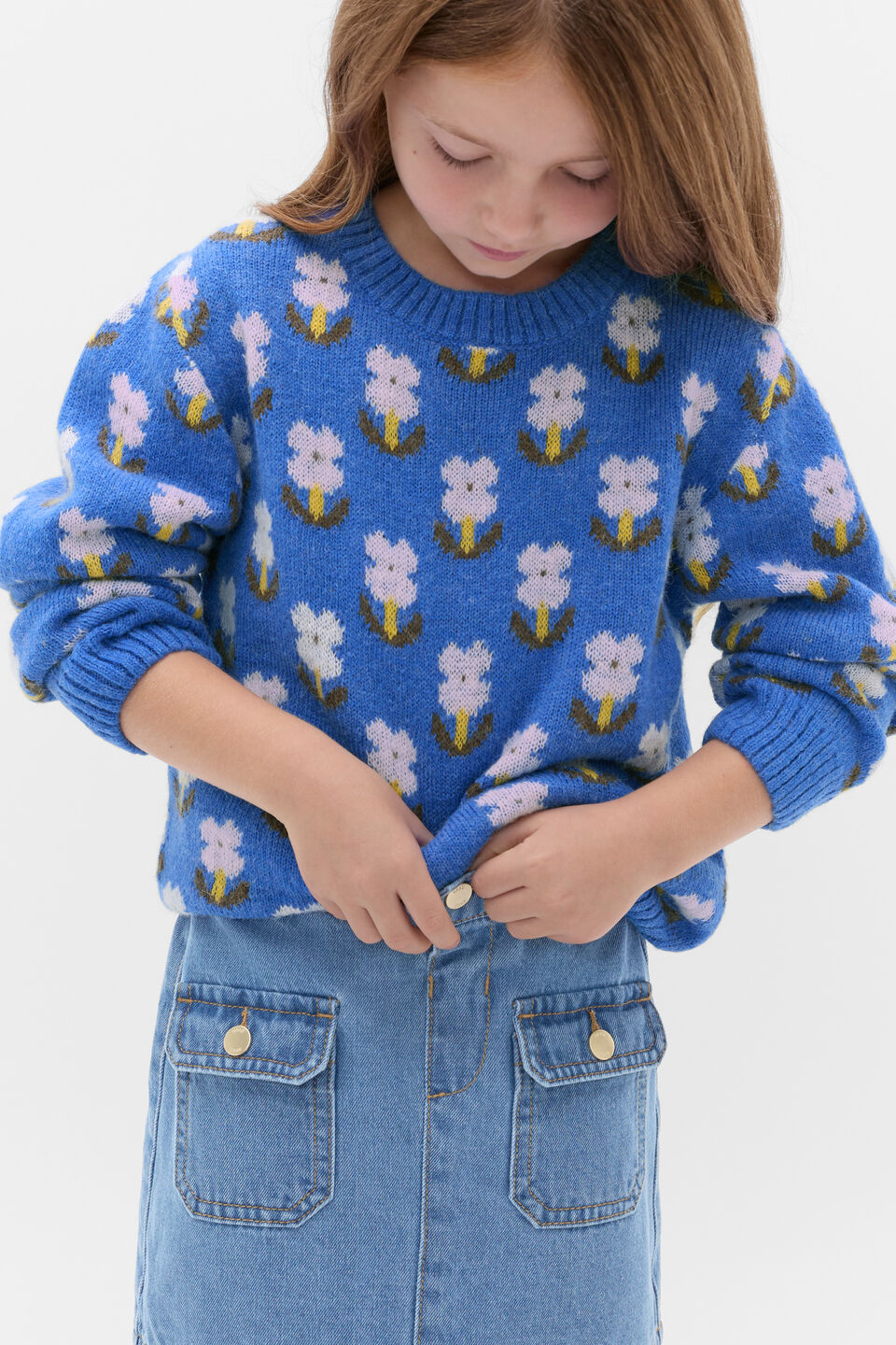 Floral Knit Sweater  Cobalt