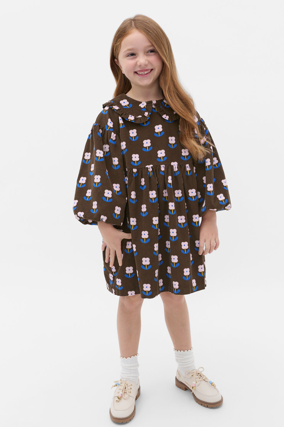 Cord Floral Dress  Cacao