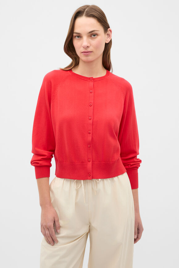 Cotton Blend Raglan Cardigan  Chilli Red  hi-res