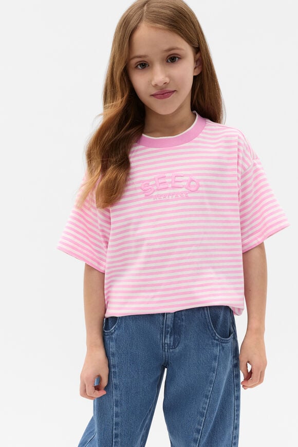 Core Stripe Logo Tee  Candy Pink  hi-res