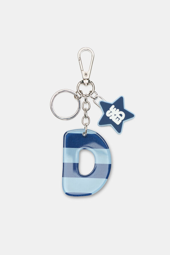 Blue Stripe Initial Keyring  D  hi-res