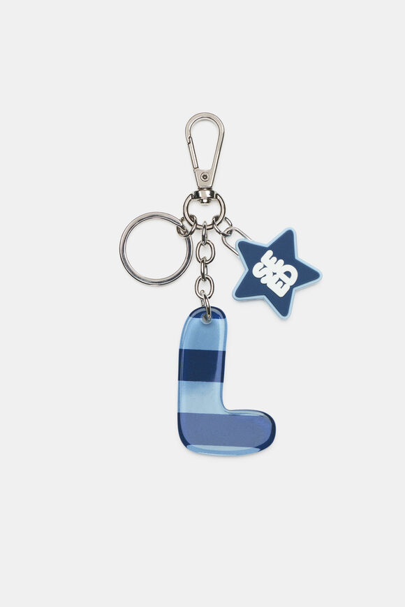 Blue Stripe Initial Keyring  L  hi-res