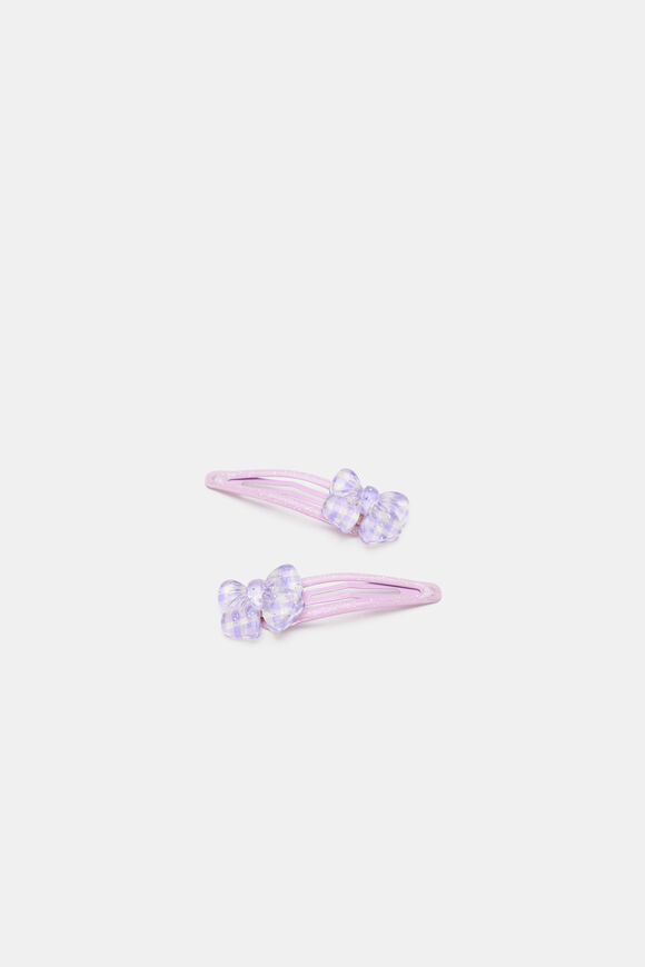 Gingham Glitter Bow Snaps  Lilac  hi-res