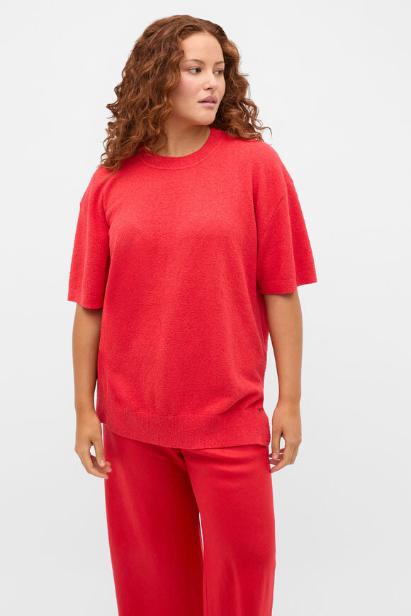 Boucle Oversized Knit Tee  Chilli Red  hi-res