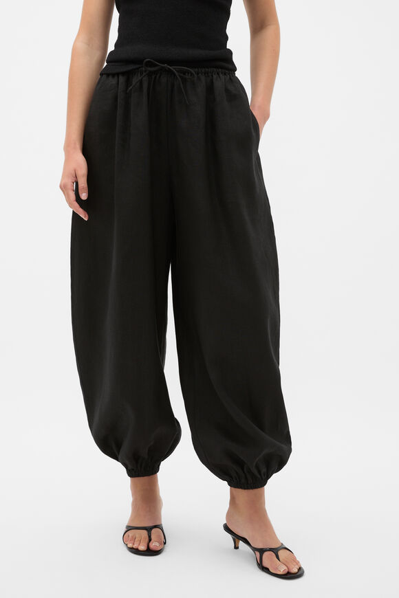 Linen Balloon Tie Pant  Black  hi-res