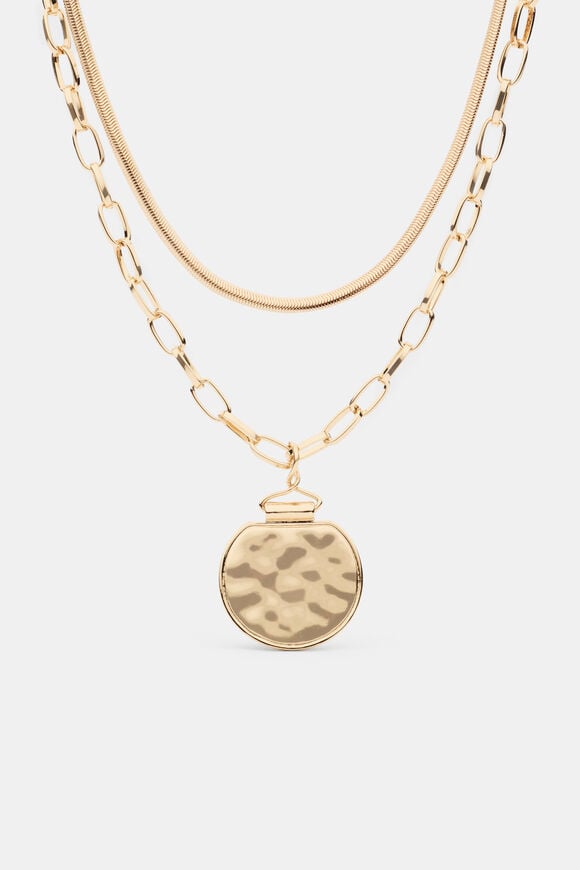 Layered Molten Pendant Necklace  Gold  hi-res