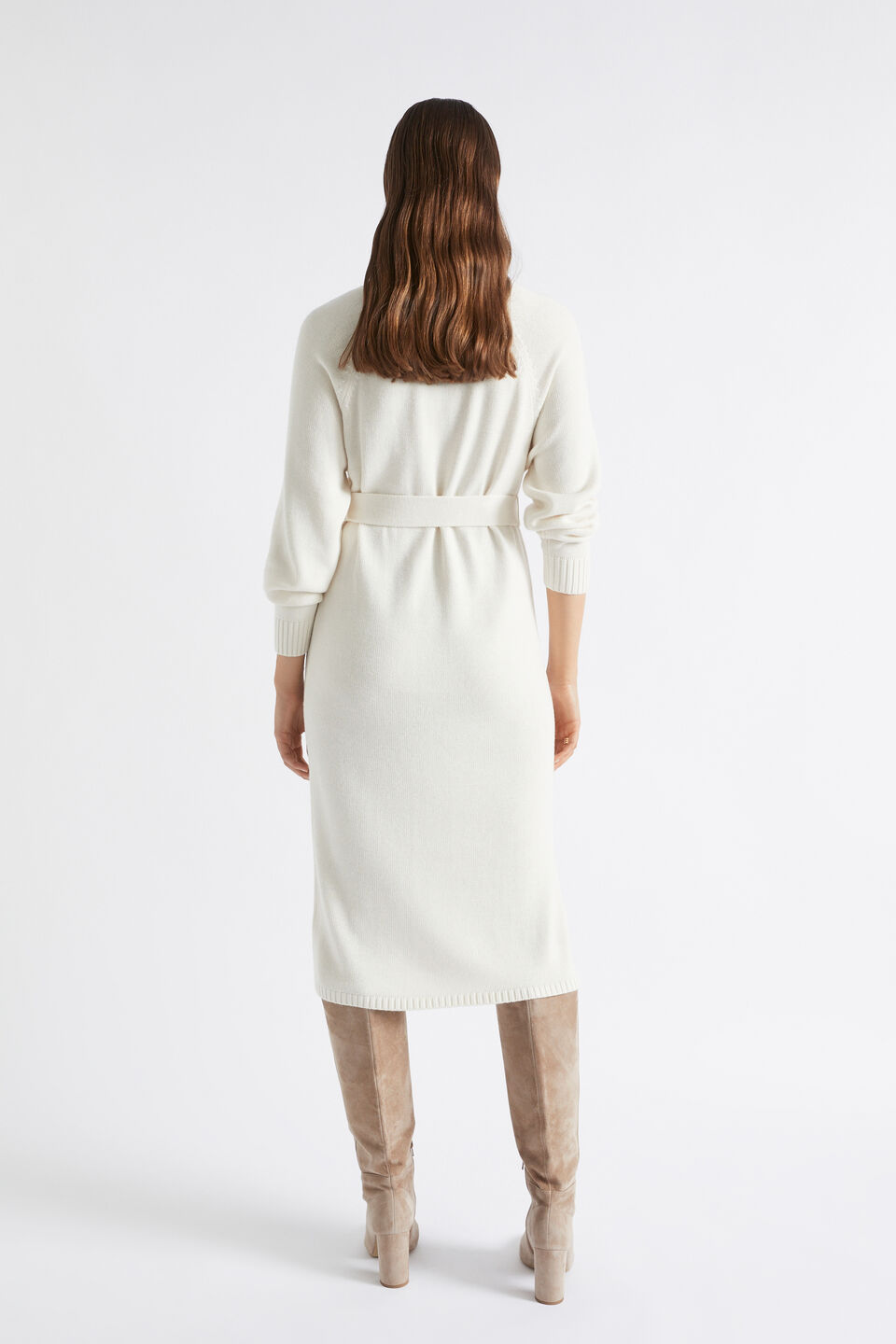 Tie Waist Midi Knit Dress  Cloud Cream