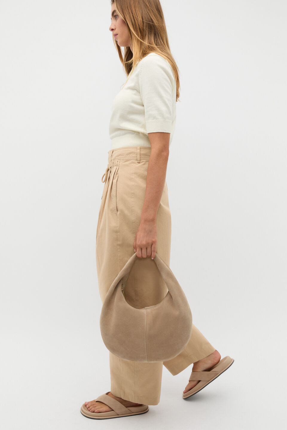 Leather Hobo Shoulder Bag  Iced Latte
