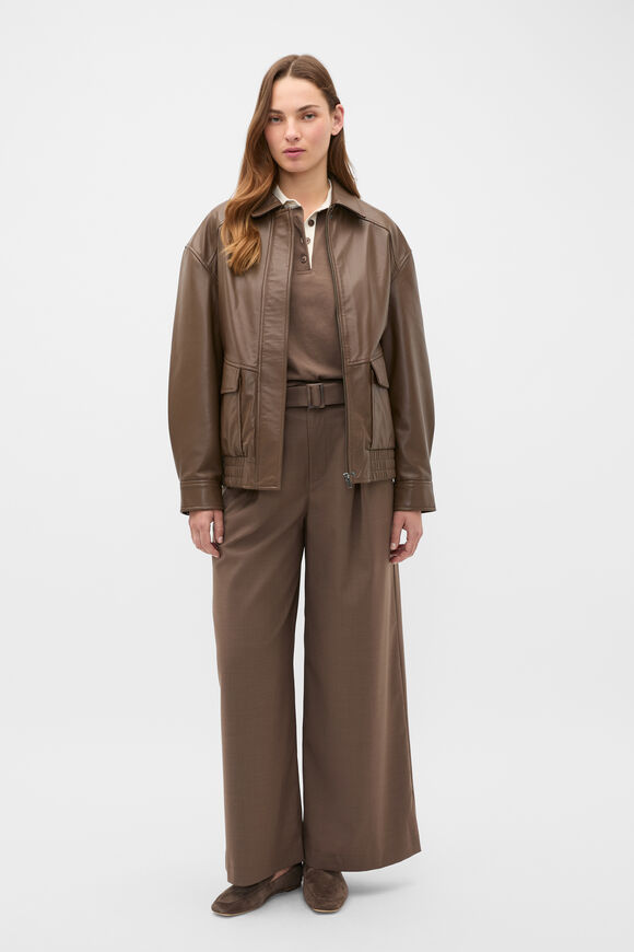 Leather Bomber Jacket  Chestnut  hi-res