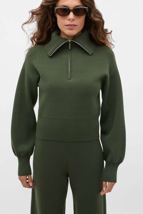 Double Knit Crop Zip Through  Deep Forest  hi-res