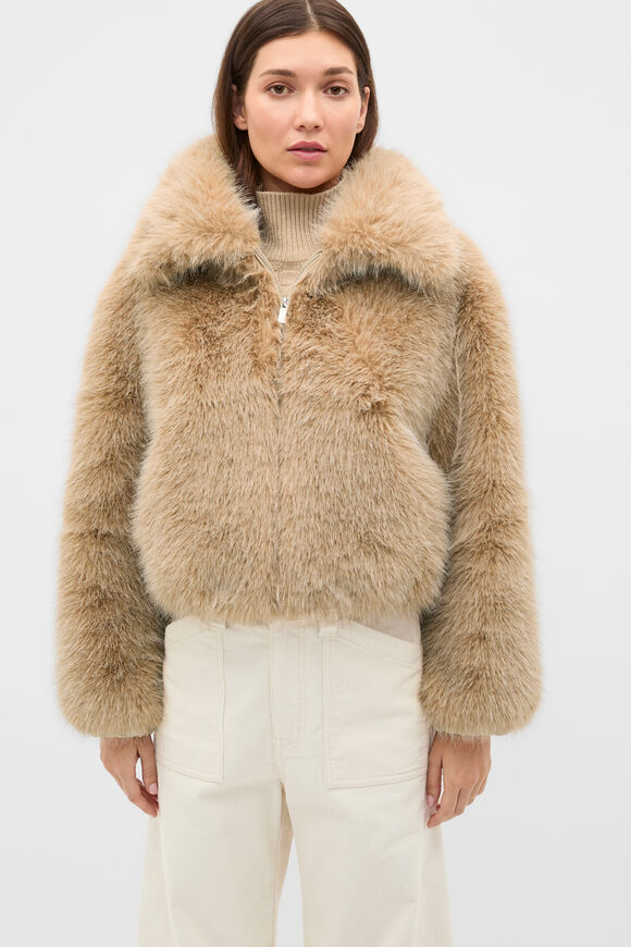 Faux Fur Jacket  Wheat Marle  hi-res