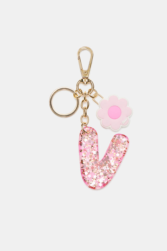 Pink Stripe Initial Keyring  V  hi-res