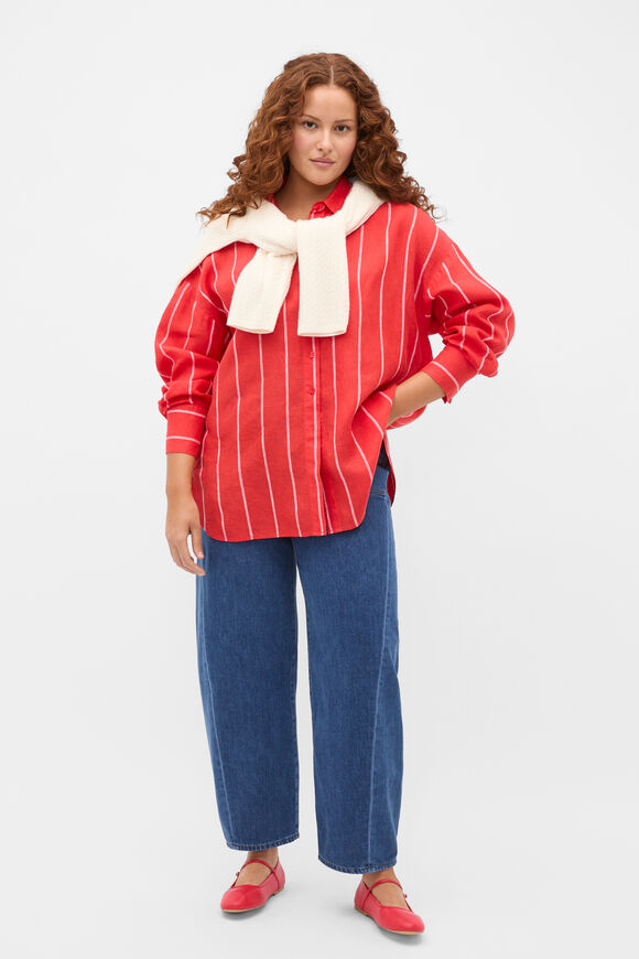 Stripe Linen Oversized Shirt  Chilli Red Stripe  hi-res