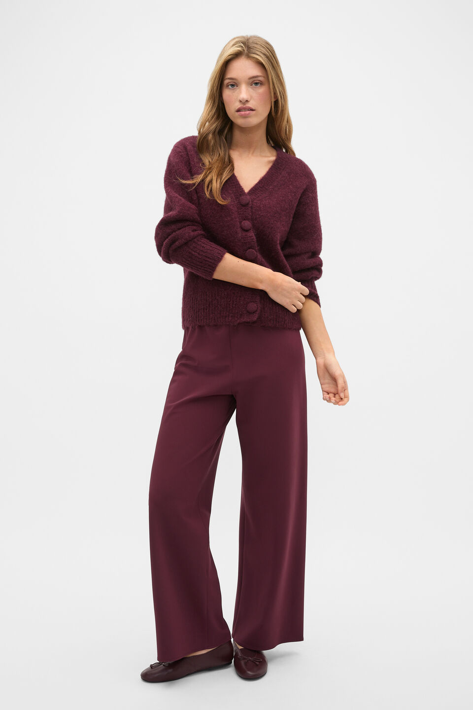 Lofty Relaxed Cardigan  Plum Red
