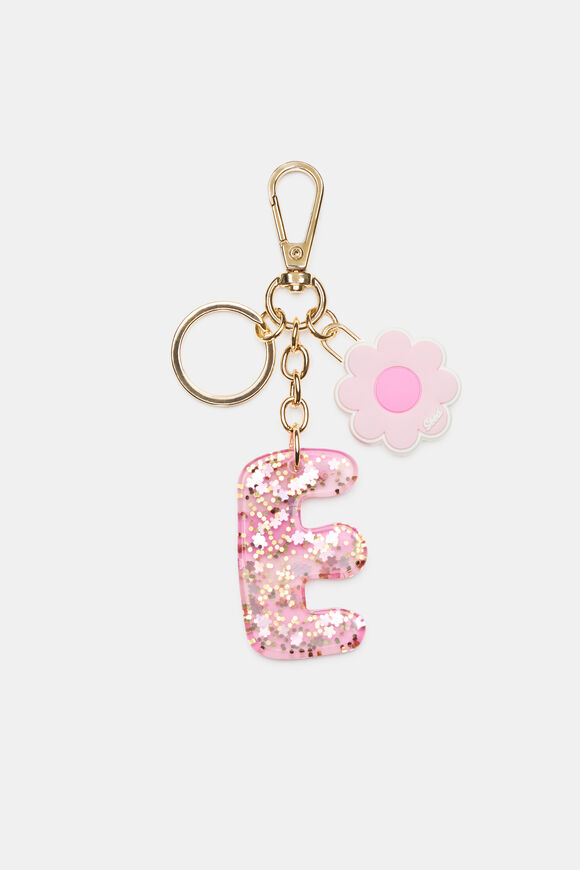 Pink Stripe Initial Keyring  E  hi-res