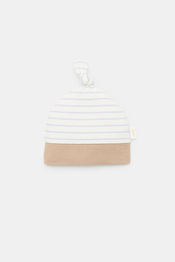 Stripe Knotted Beanie  Lavender  hi-res