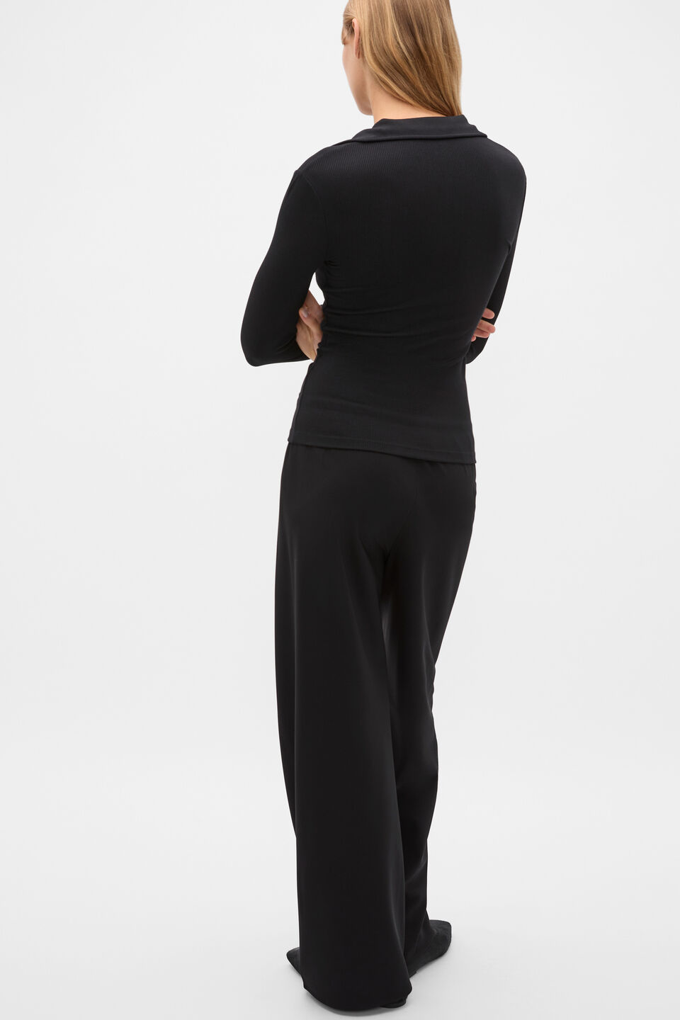 Core Rib Collared Top  Black