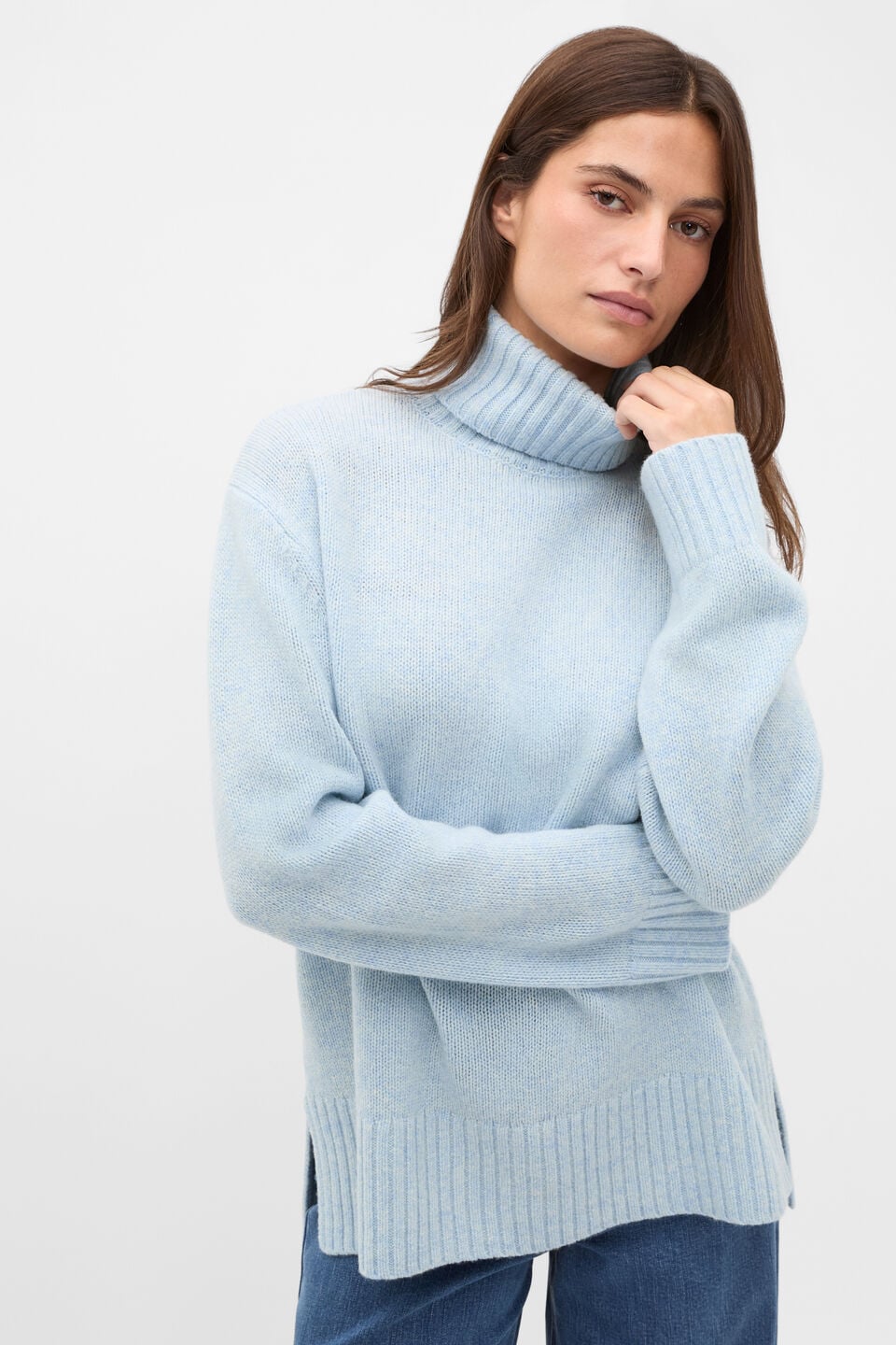 Australian Merino Oversized Roll Neck  Soft Blue Marle