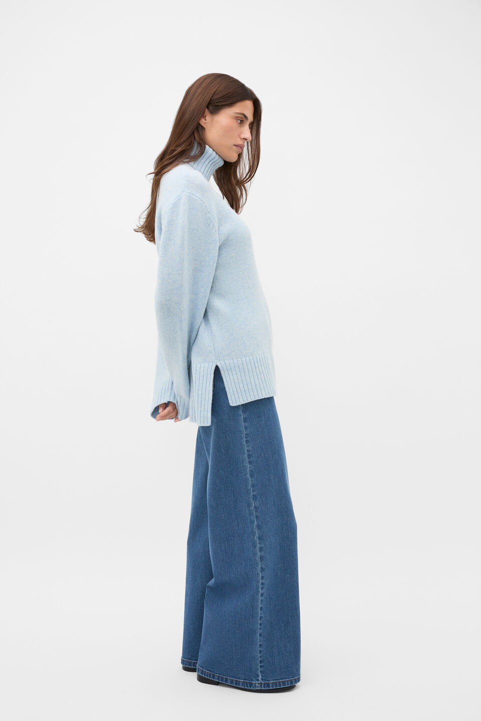 Australian Merino Oversized Roll Neck  Soft Blue Marle