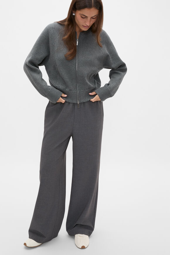 Double Knit Bomber Cardigan  Charcoal Grey Marle  hi-res