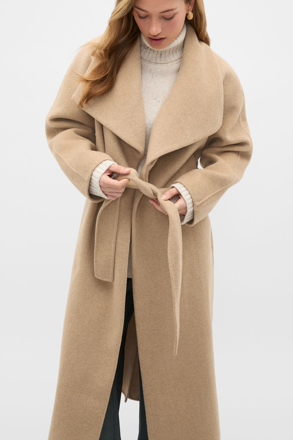 Wool Blend Waterfall Coat  Sandstone Marle