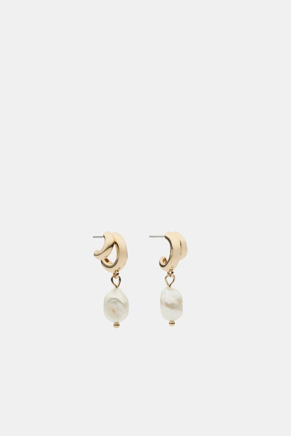 Mini Pearl Drop Hoop  Gold  hi-res