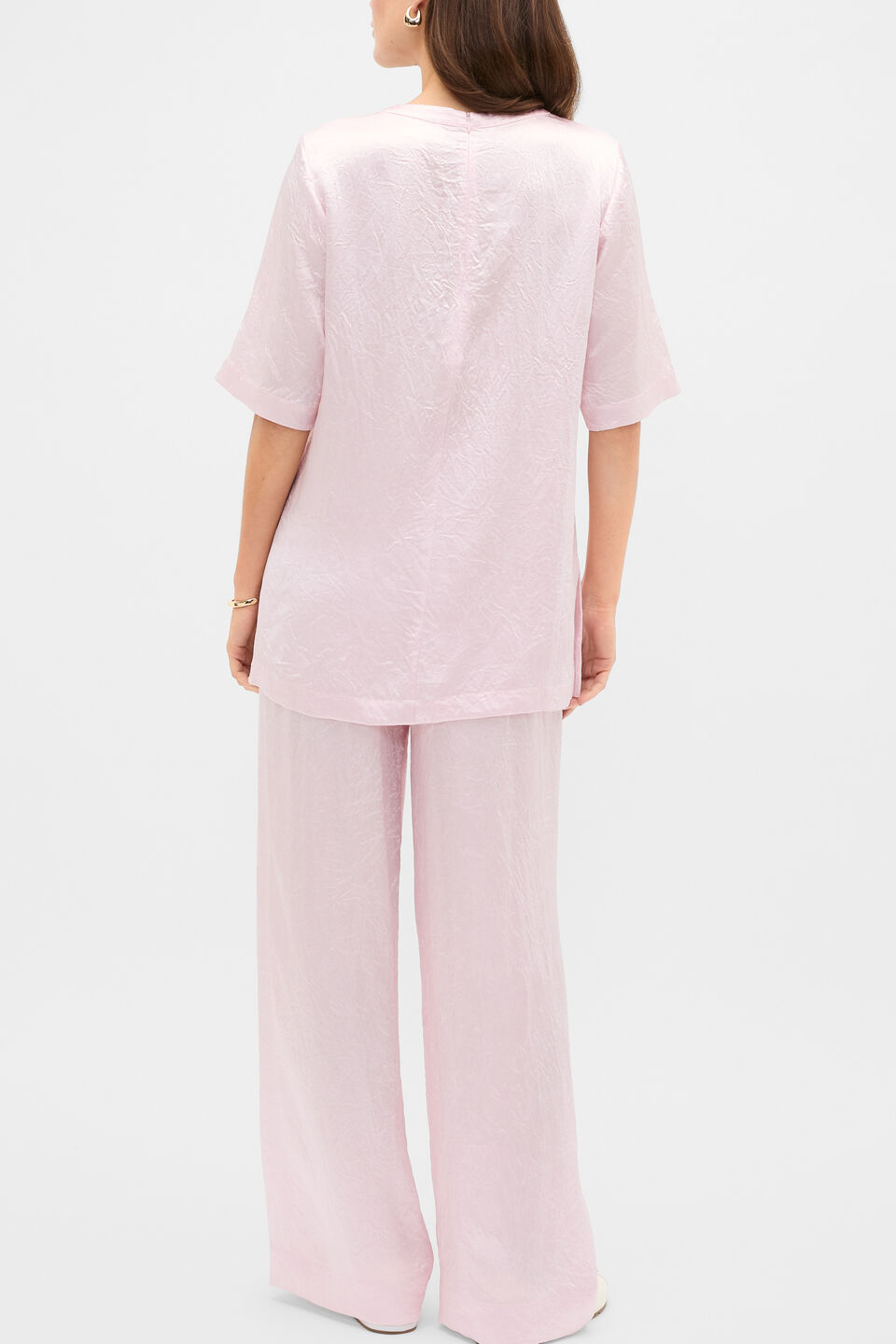 Crinkled Satin Longline Tee  Primrose