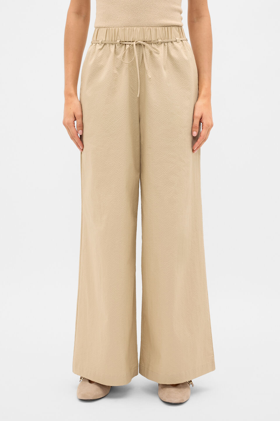 Textured Wide Leg Pant  Cashew Cream