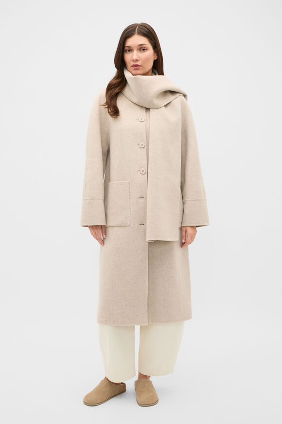 Wool Blend Scarf Coat  Cashew Cream Marle  hi-res