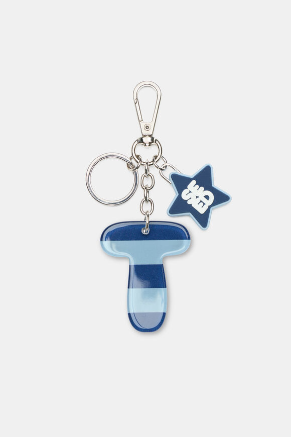 Blue Stripe Initial Keyring  T  hi-res