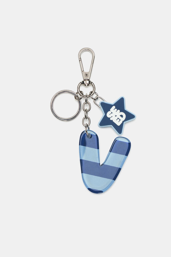 Blue Stripe Initial Keyring  V  hi-res