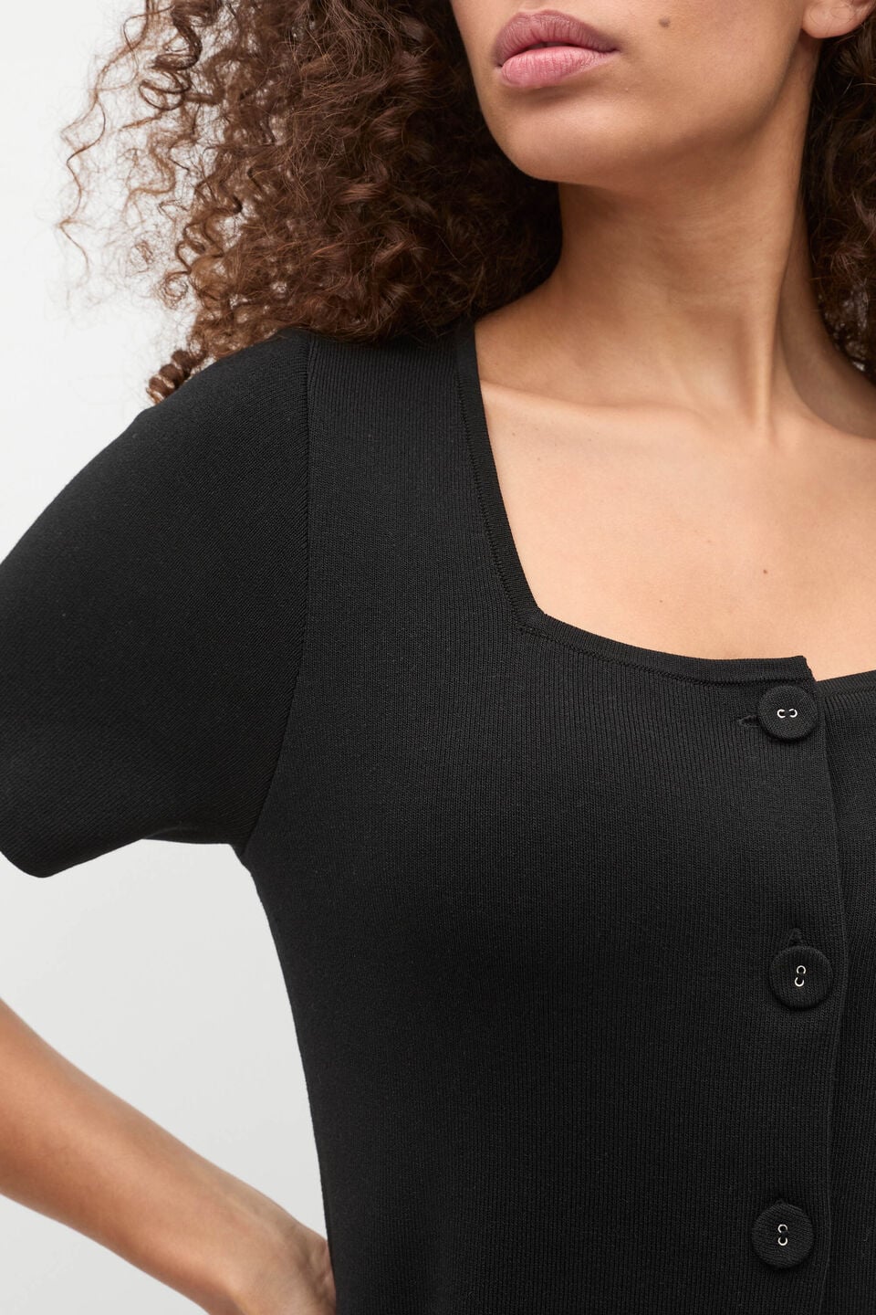 Crepe Knit Short Sleeve Mini Dress  Black