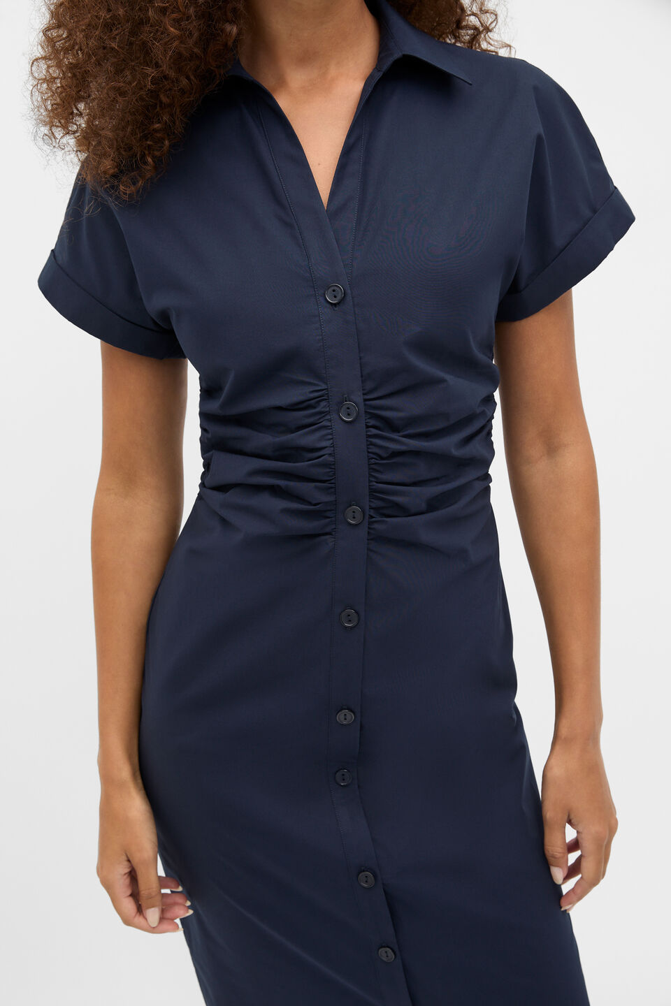 Poplin Ruched Shirt Dress  Twilight Blue