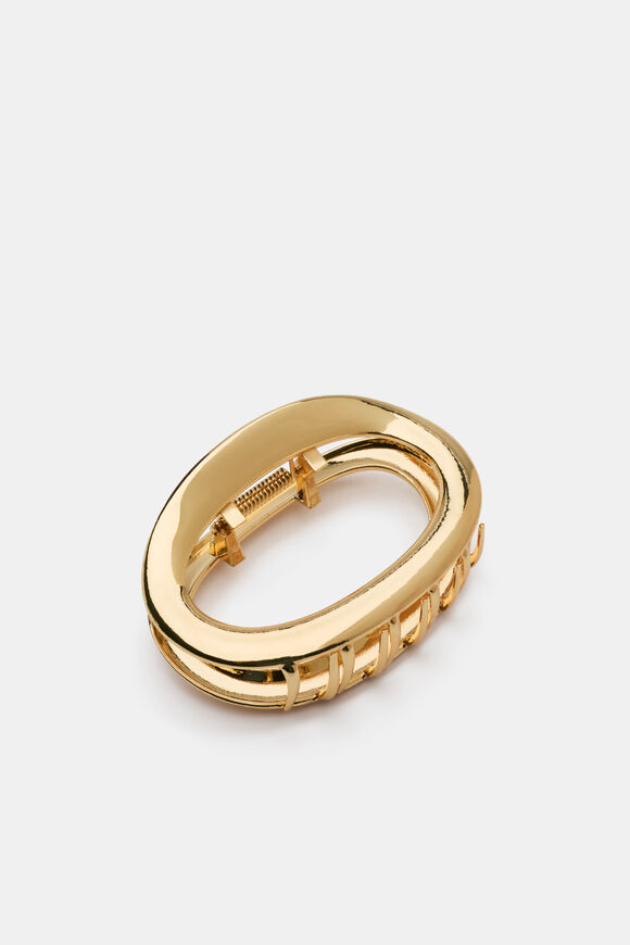 Oval Metal Hair Claw  Gold  hi-res
