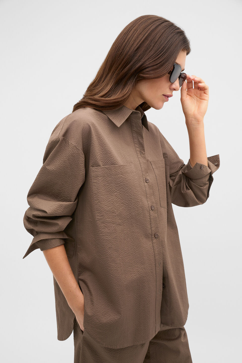 Textured Cotton Shirt  Chestnut