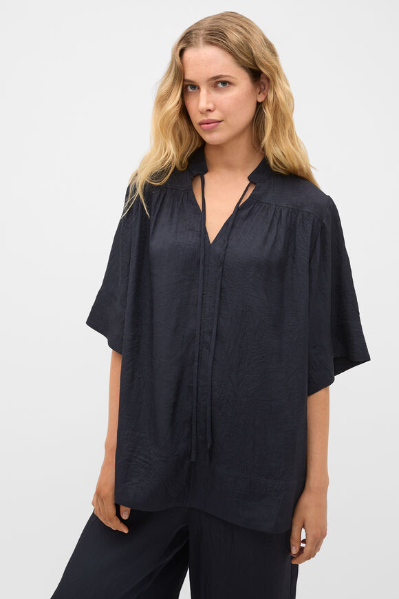 Textured Satin Blouse  Twilight Blue  hi-res