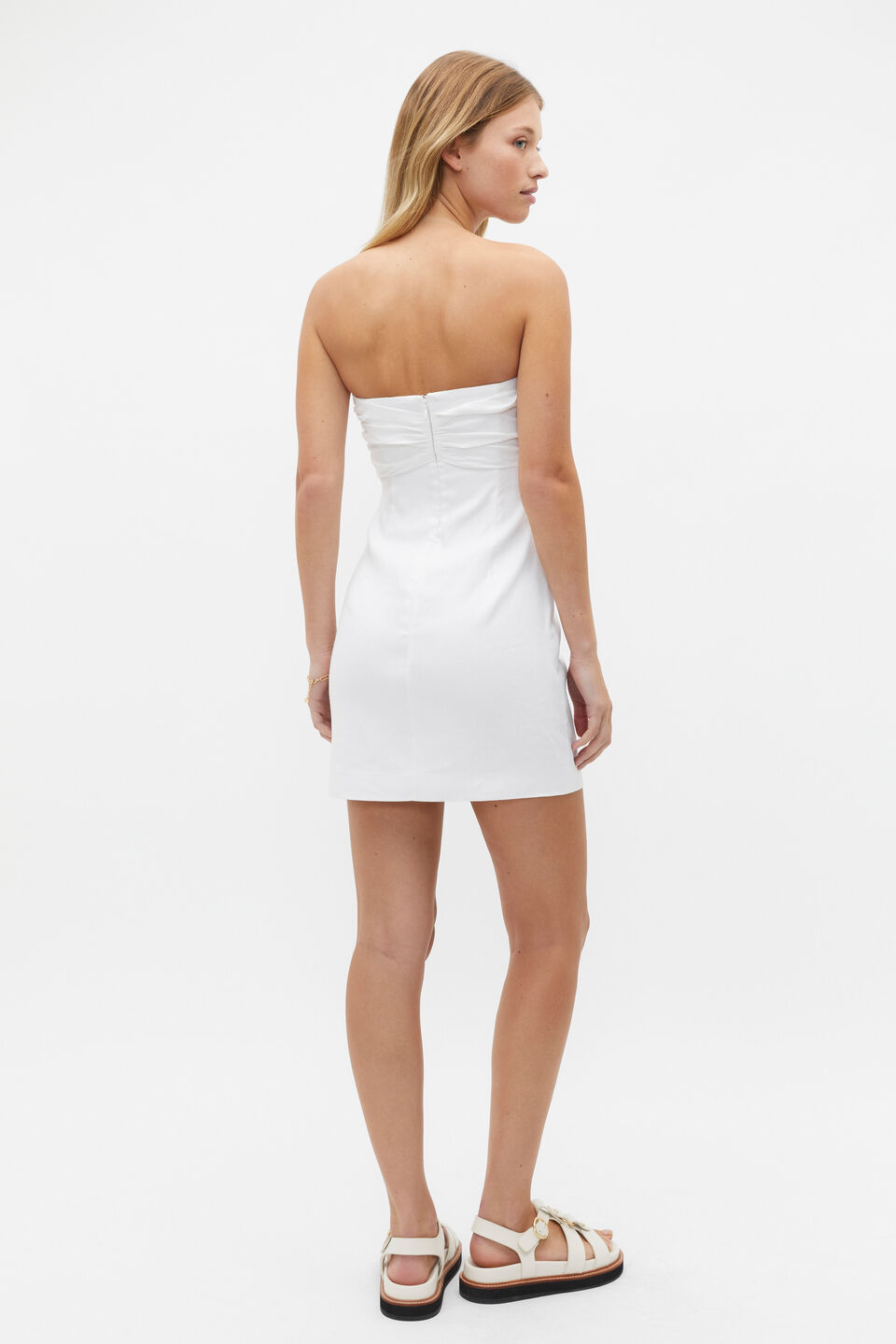 Tie Front Strapless Mini Dress  Whisper White