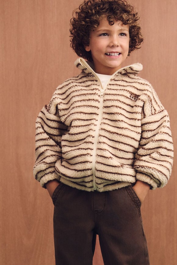 Stripe Teddy Jacket  Cacao  hi-res