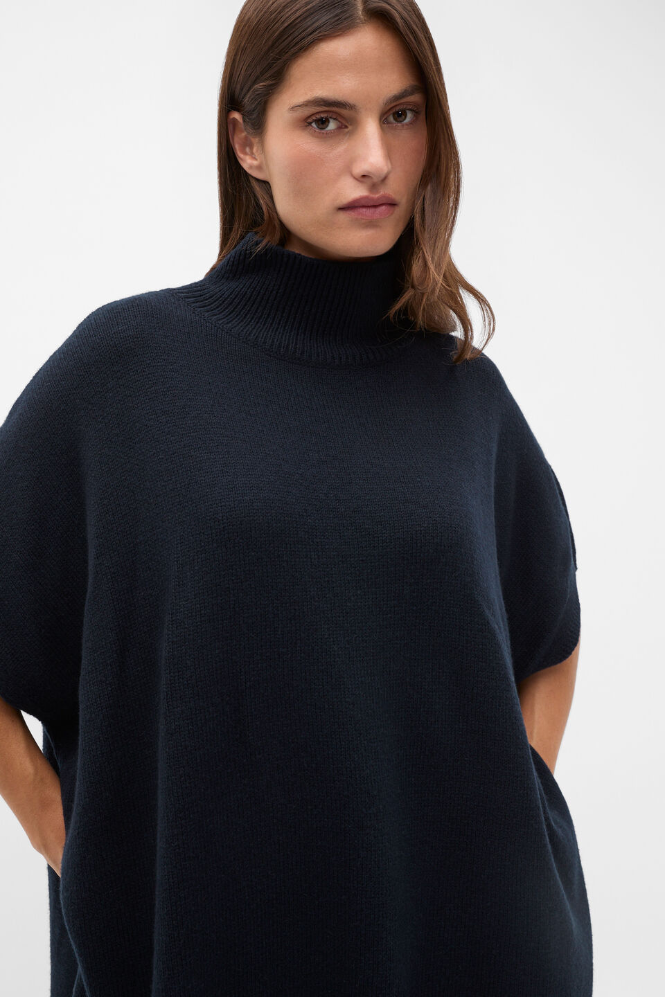 Rib Detail Poncho  Twilight Blue