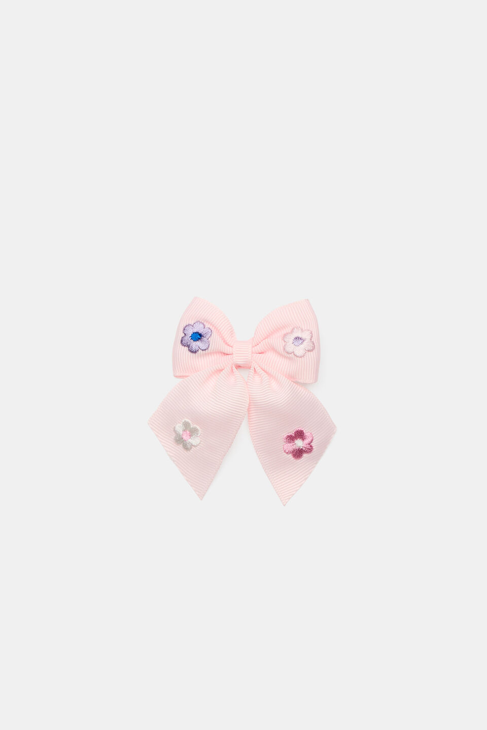 Embroidered Flower Bow Duck Clip  Pink Lemonade