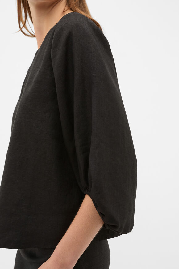 Core Linen Balloon Sleeve Top  Black  hi-res