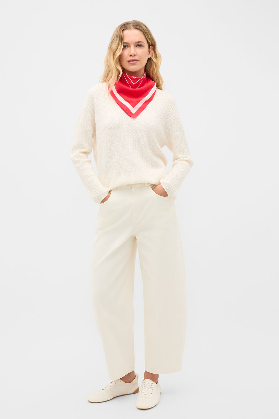 Australian Merino V Neck Cable Knit  Coconut Cream