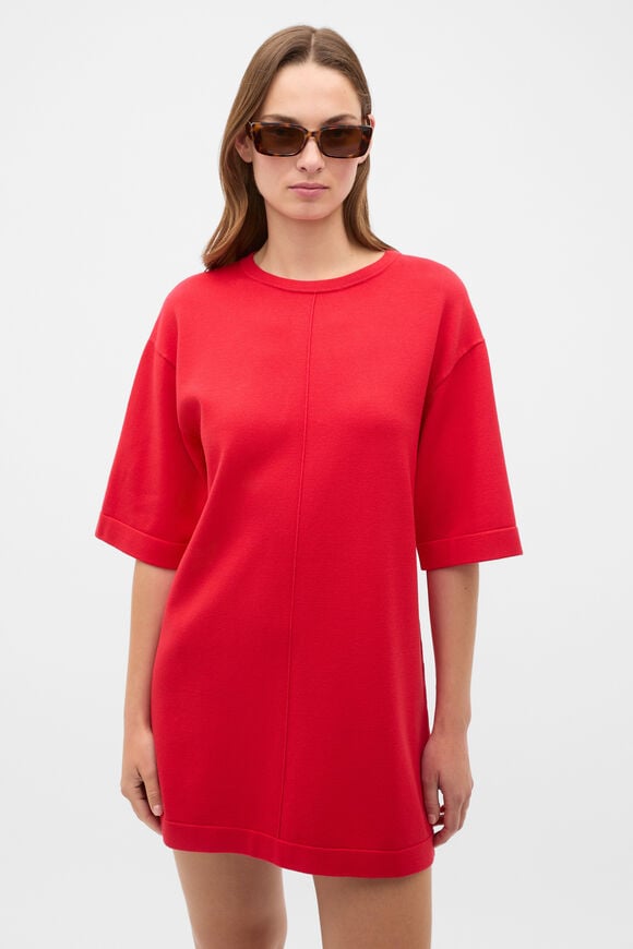 Knitted Relaxed Tee Dress  Chilli Red  hi-res