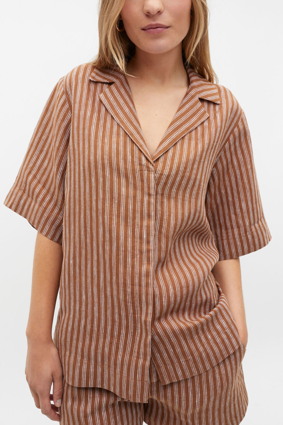 Oversize Short Sleeve Shirt  Cinnamon Spice Stripe