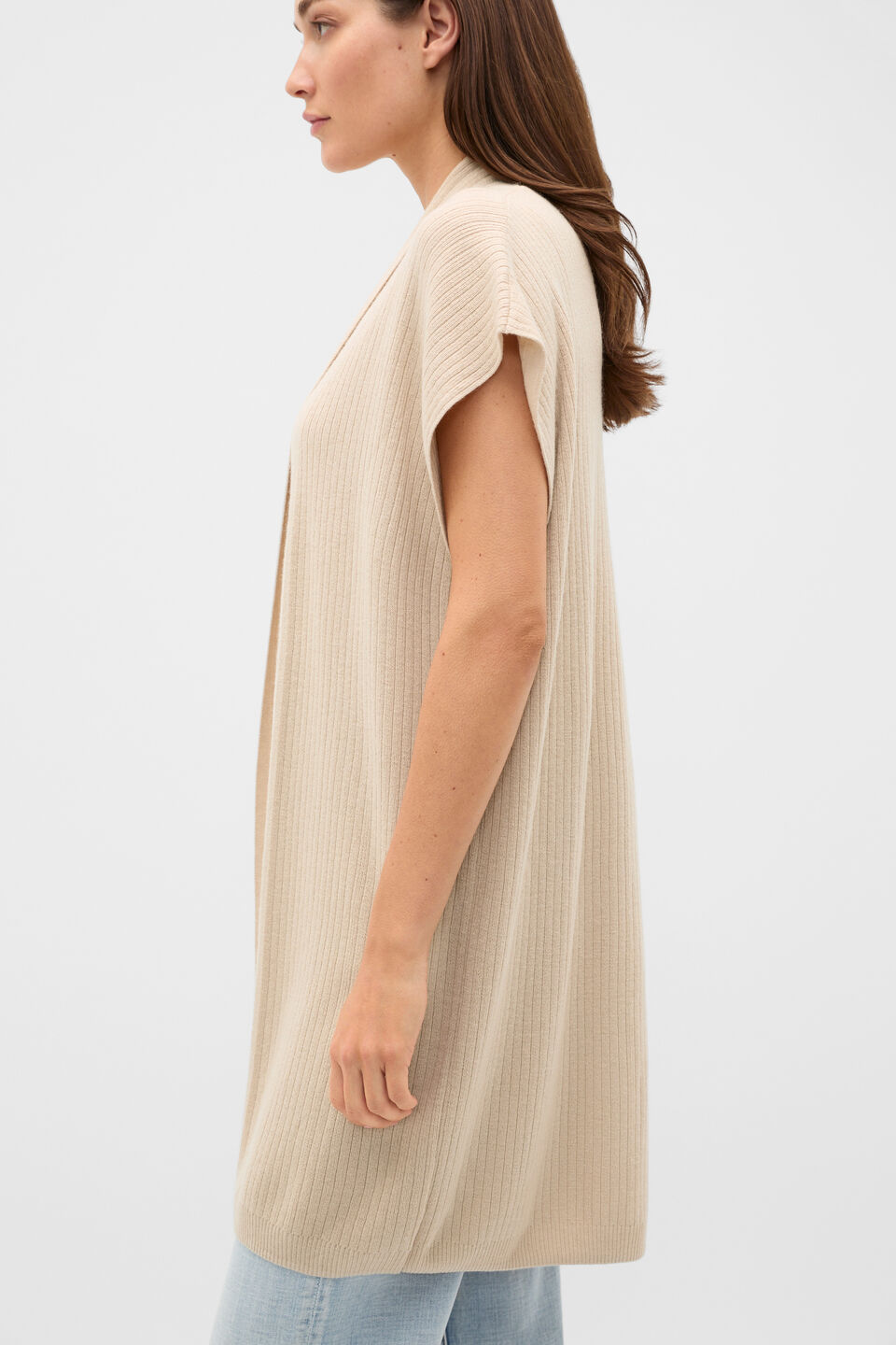 Rib Knit Poncho  Cashew Cream Marle