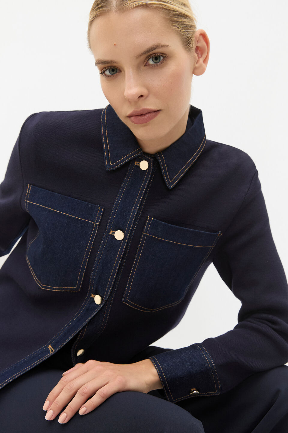 Double Knit Denim Jacket  Twilight Blue